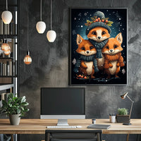 Cozy Winter Foxes Whimsical Digital Painting Poster