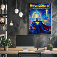 Superhero Patriotism in Washington DC Pop Culture Poster
