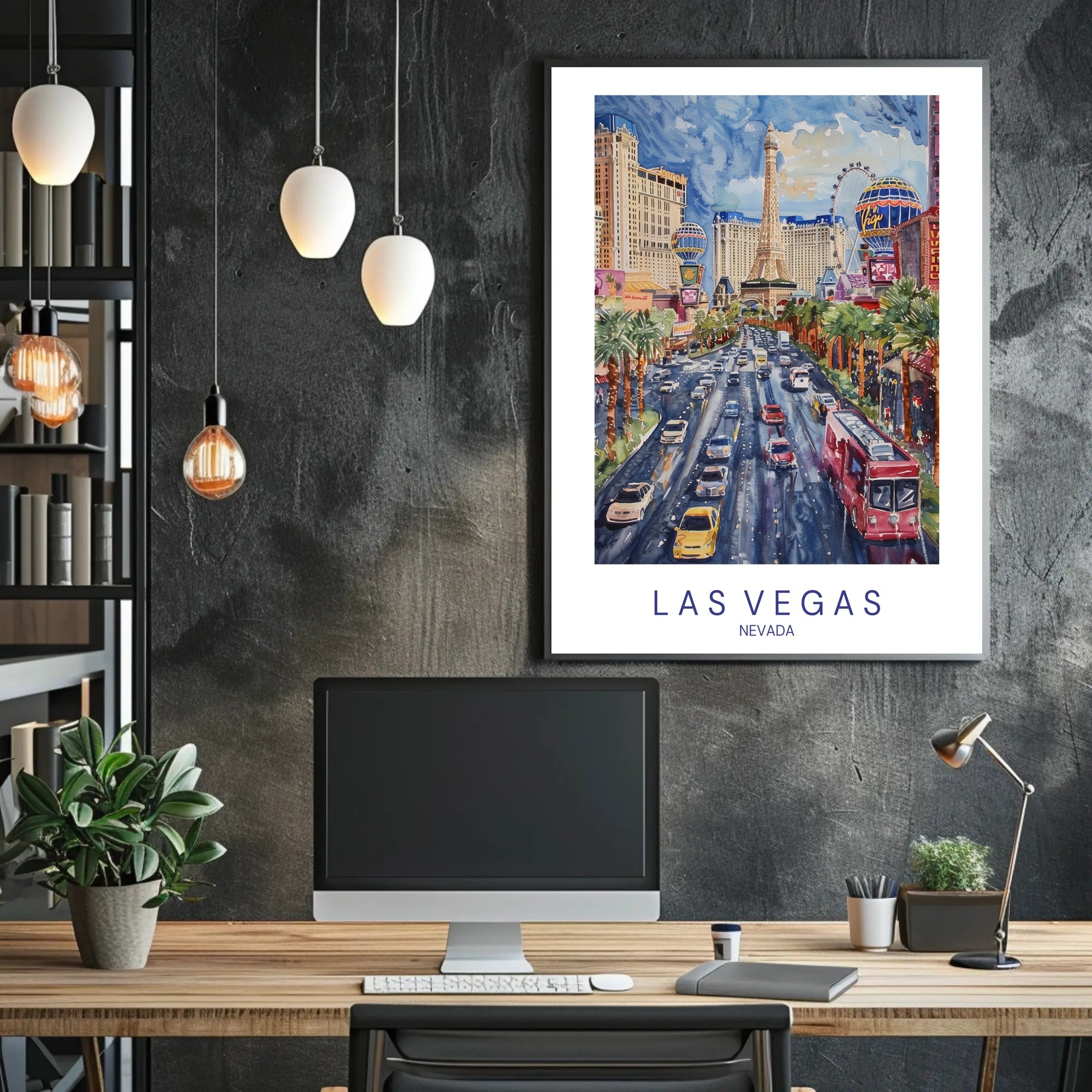 Las Vegas Cityscape Vibrant Watercolor Travel Poster PosterGoat