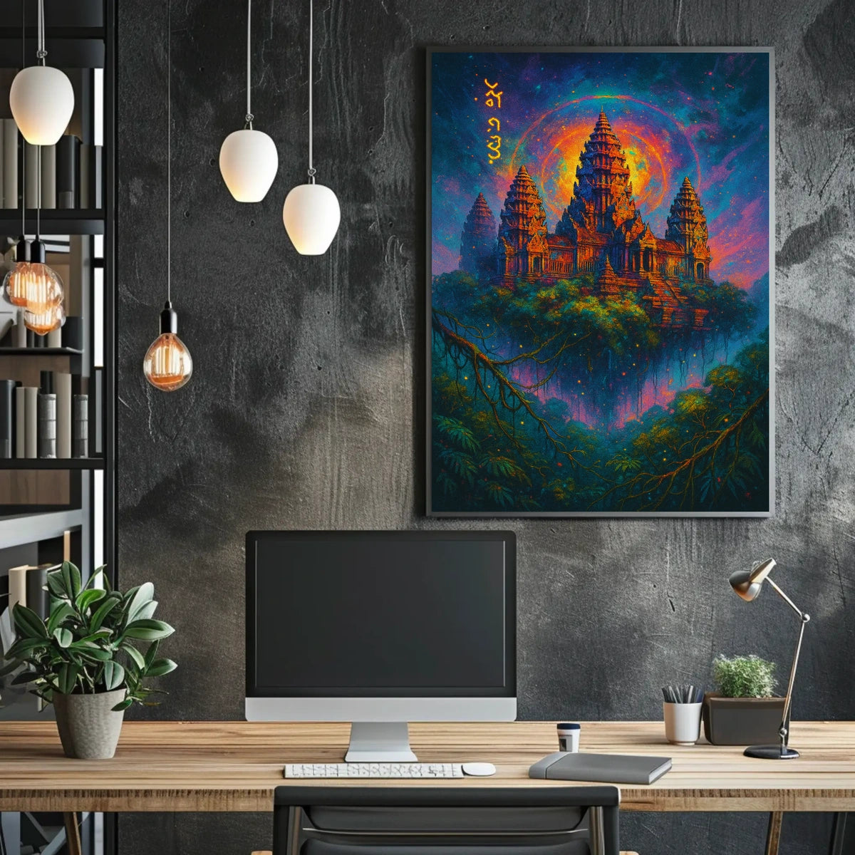 Mystical Temple Fantasy Poster: Enchanted Celestial Landscape