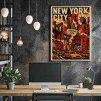 Iconic New York City Landmarks Poster Vintage Wall Art