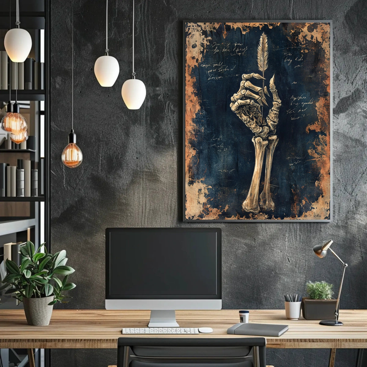 Skeletal Hand with Feather Artistic, Pop Culture Poster