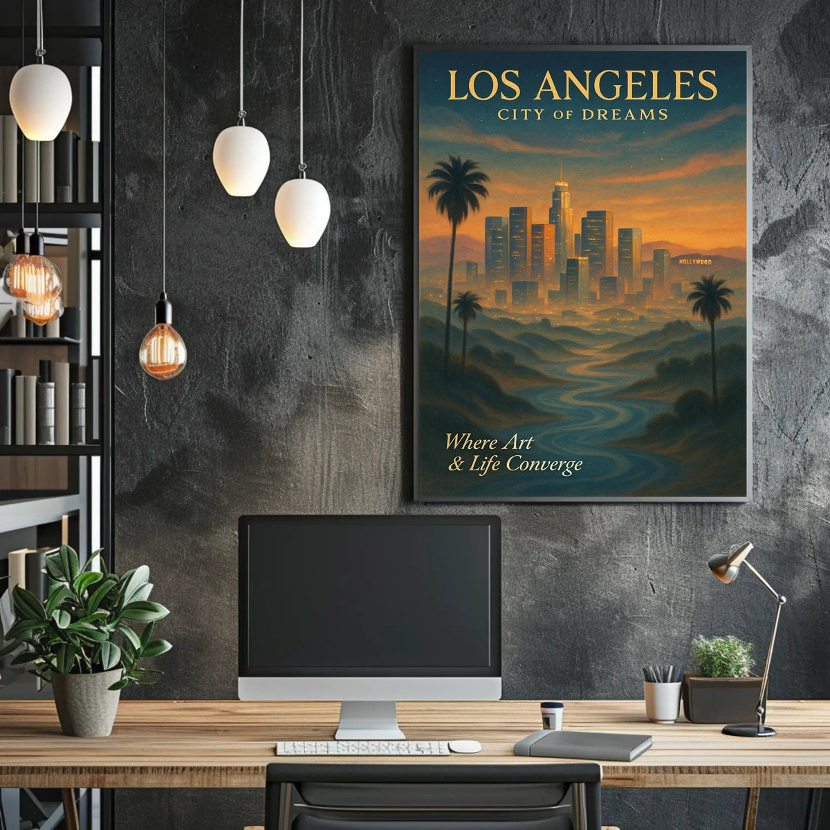 Los Angeles Skyline Sunset Art Poster: Dreamy Illustration