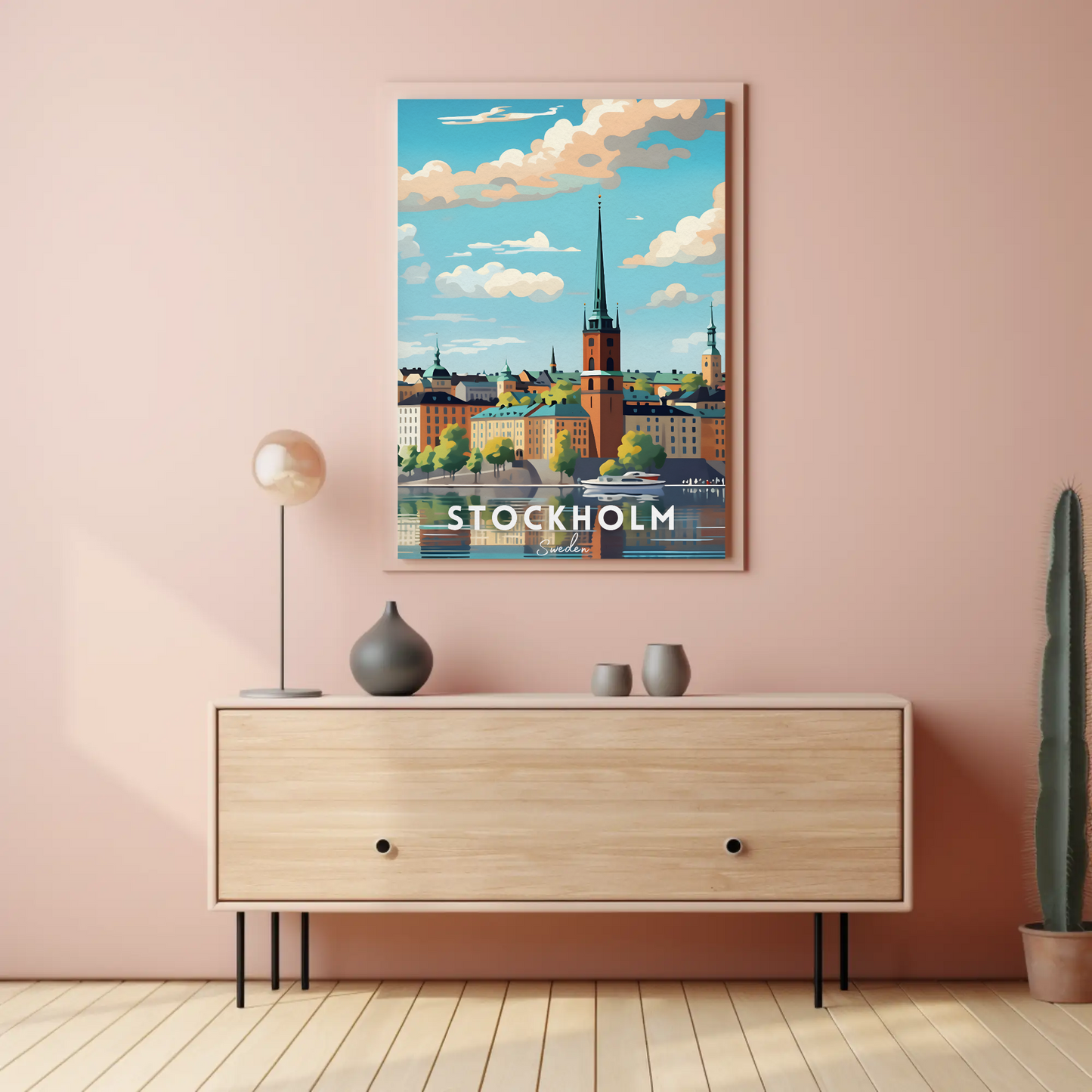 Stockholm Waterfront Skyline Travel Poster