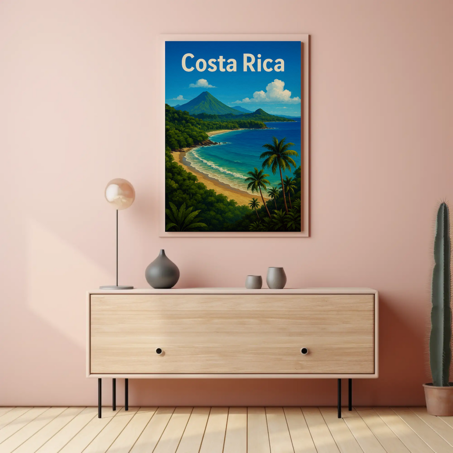 Costa Rica Tropical Coast Volcano View Travel Poster