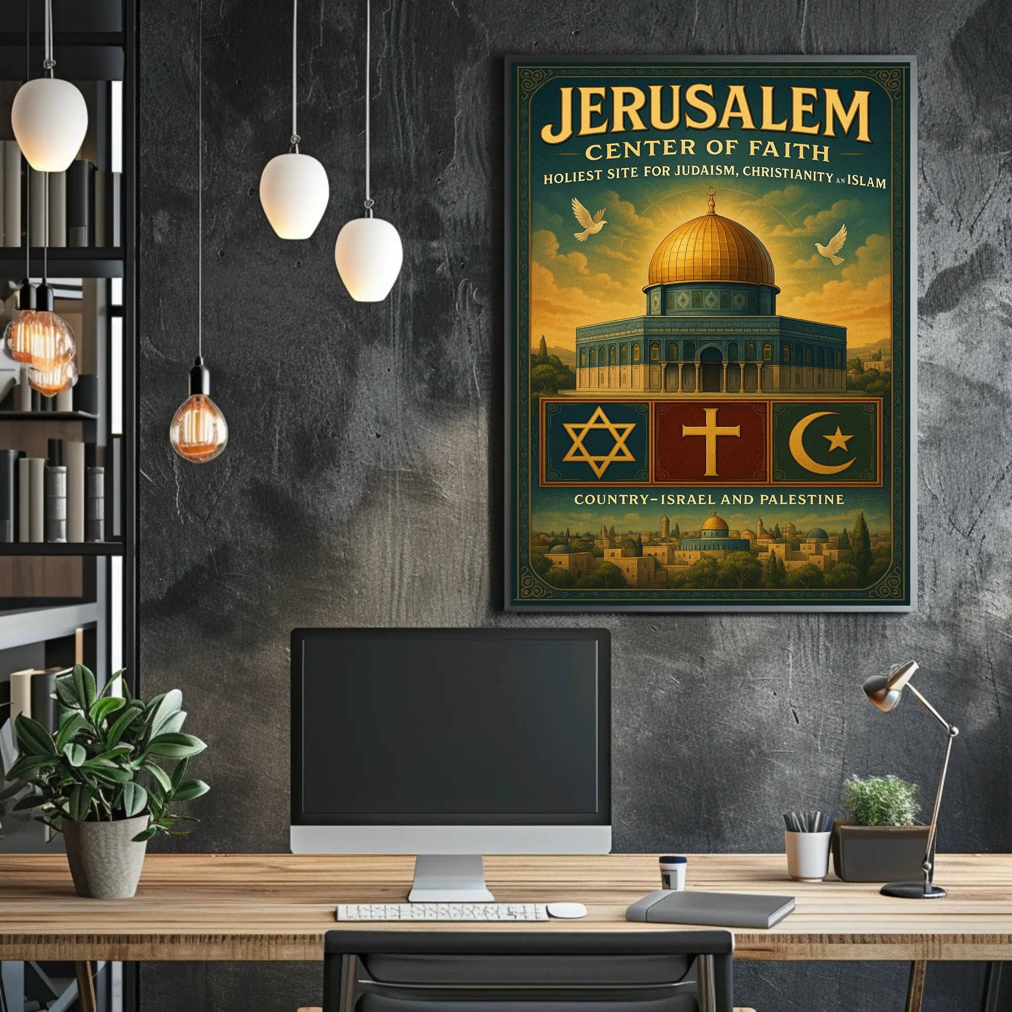 Jerusalem Peaceful Harmony Vintage Cultural or Heritage Poster