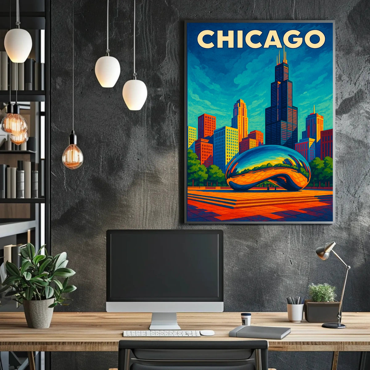 Chicago Skyline And Cloud Gate Poster