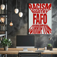 Bold Red Text Confrontational Political or Propaganda Poster