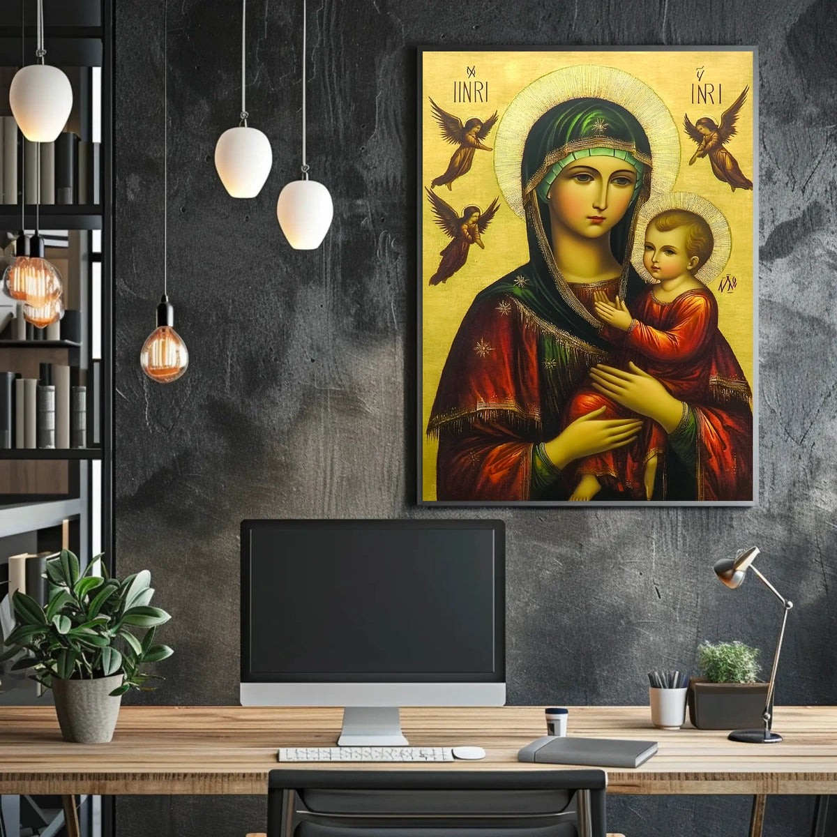 Virgin Mary and Baby Jesus with Angels Poster