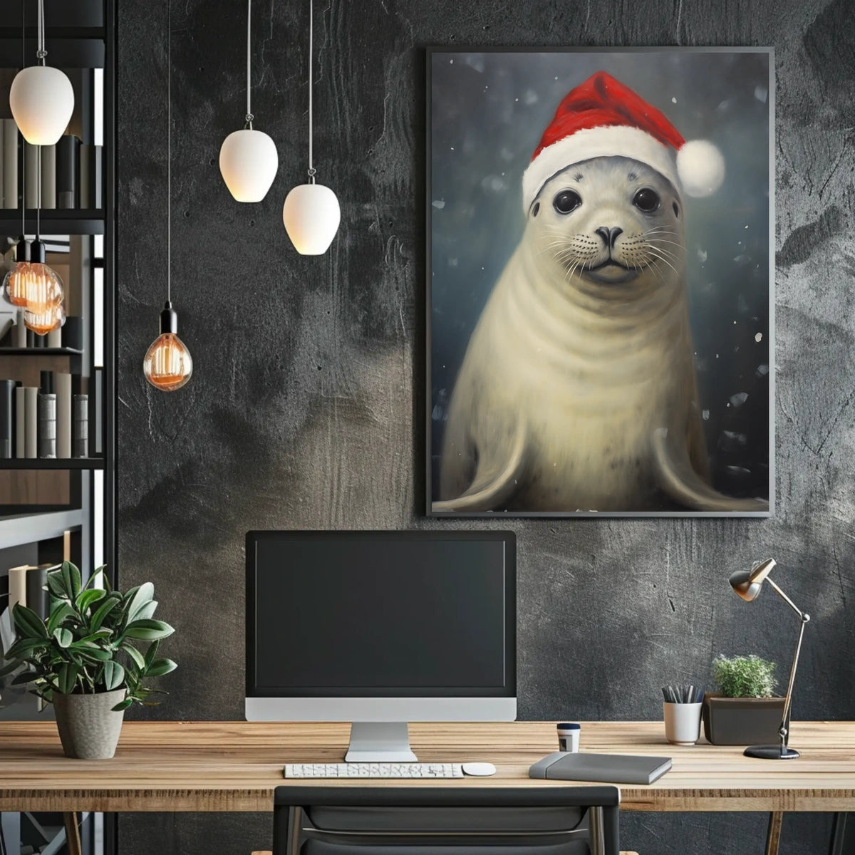 Festive Seal In Santa Hat Poster