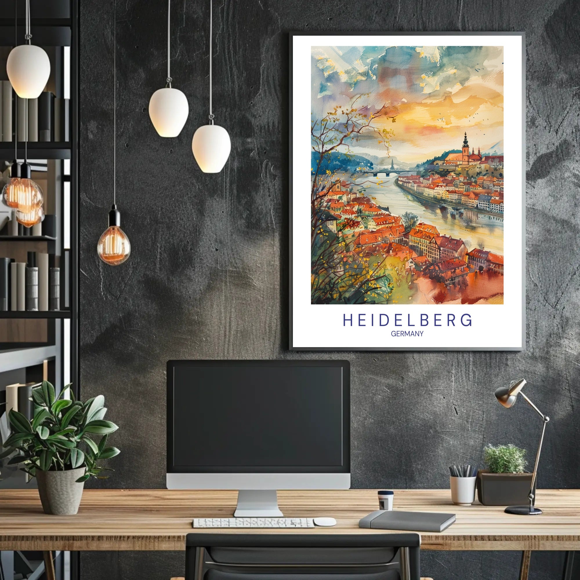 Heidelberg Watercolor Dreamscape Urban or Cityscape Poster PosterGoat
