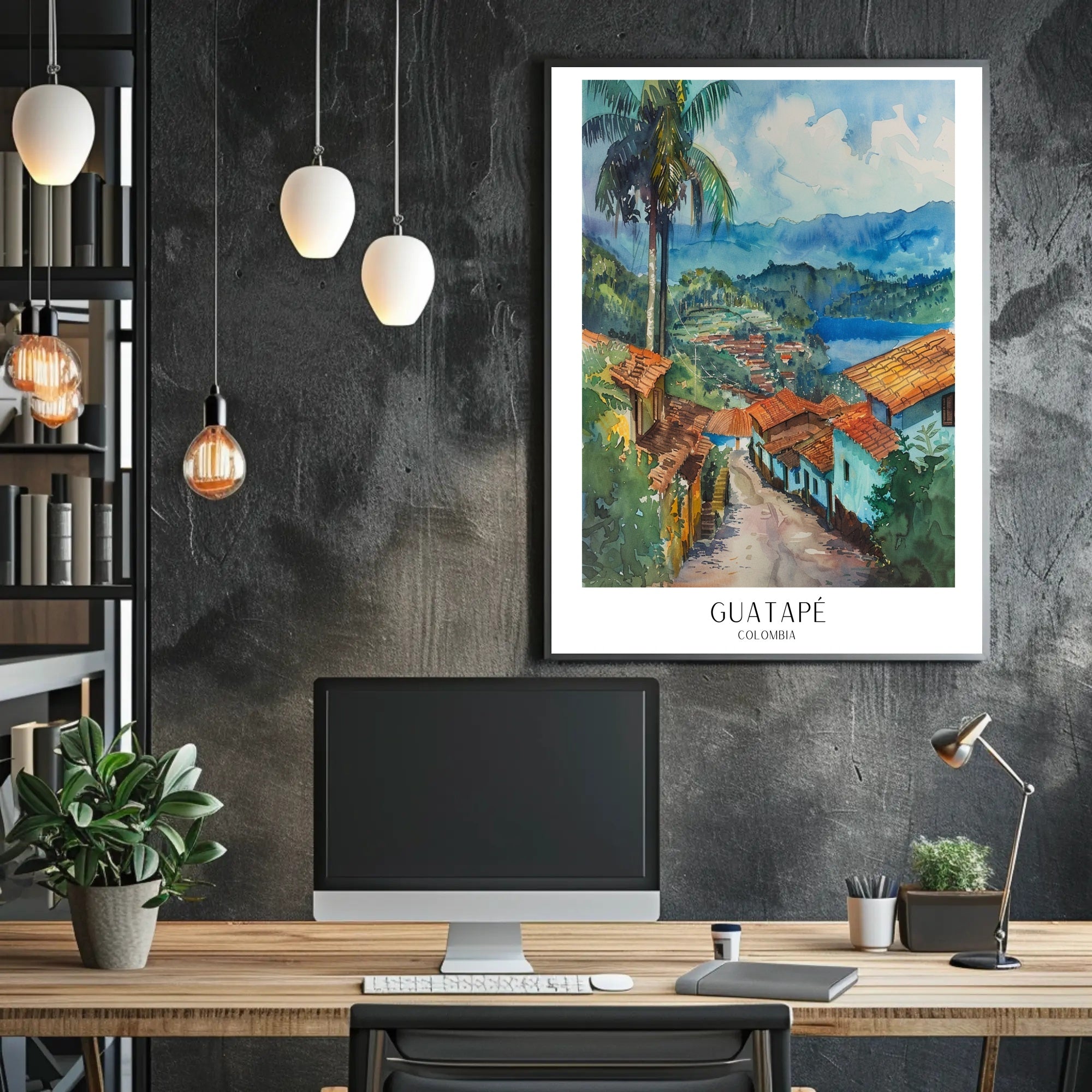 Guatapé Vibrant Watercolor Print for Travel Poster PosterGoat