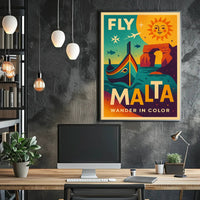 FLY MALTA Vibrant Retro Travel Adventure Poster PosterGoat