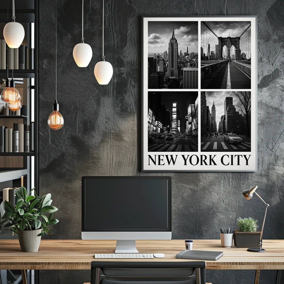 New York City Skyline Monochrome Poster Classic Wall Art