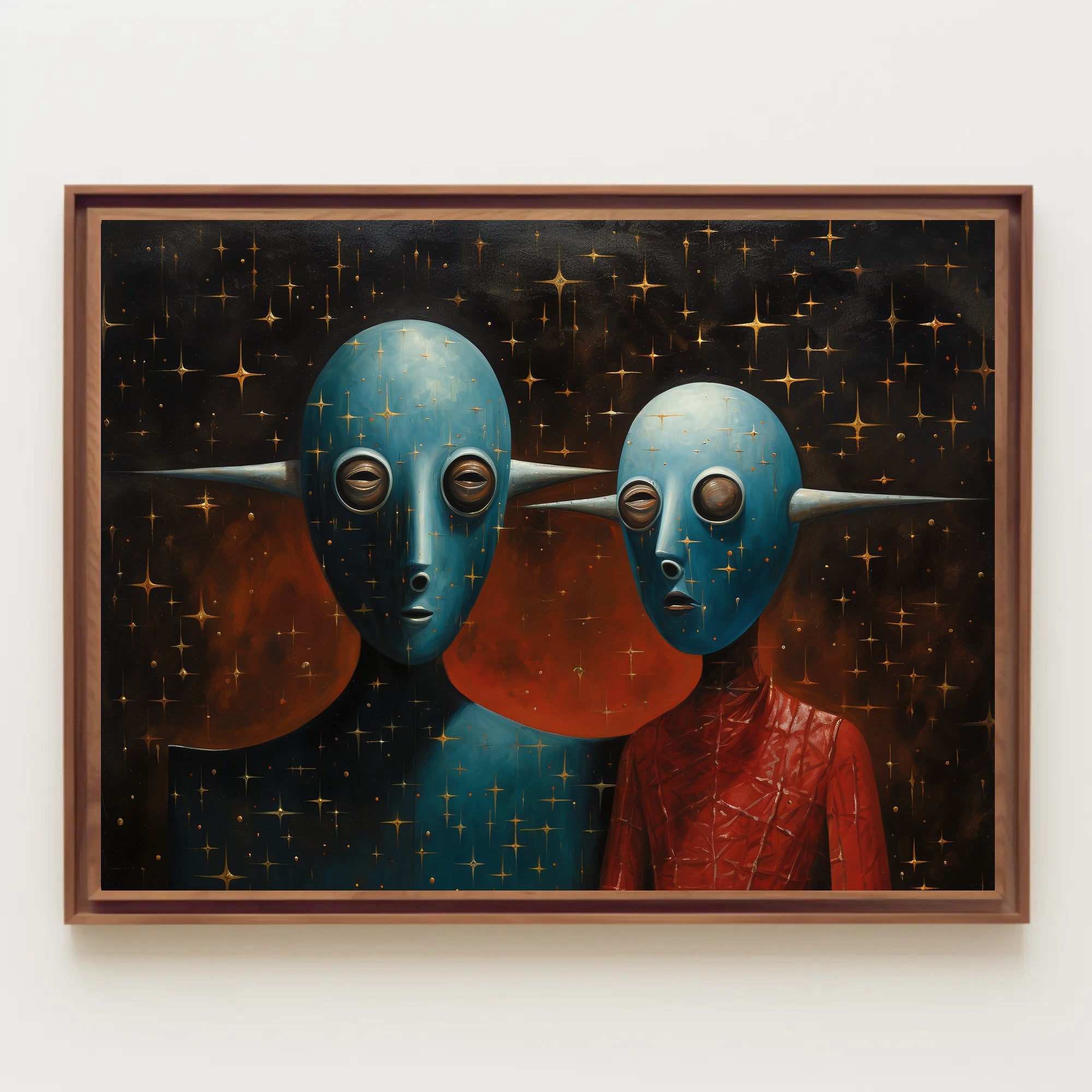 Alien Figures in Cosmic Setting Futuristic Sci-Fi Poster