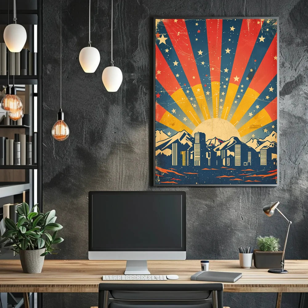 City Skyline Retro Poster: Hopeful Urban Sunrise