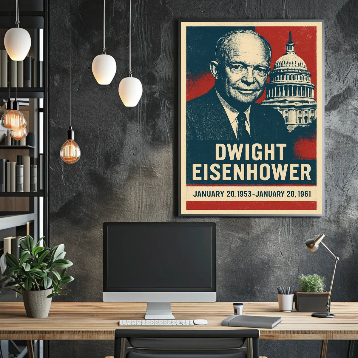 Iconic Eisenhower Patriotism Vintage Silkscreen Leadership Capitol Silhouette Midcentury Americana Tribute Poster