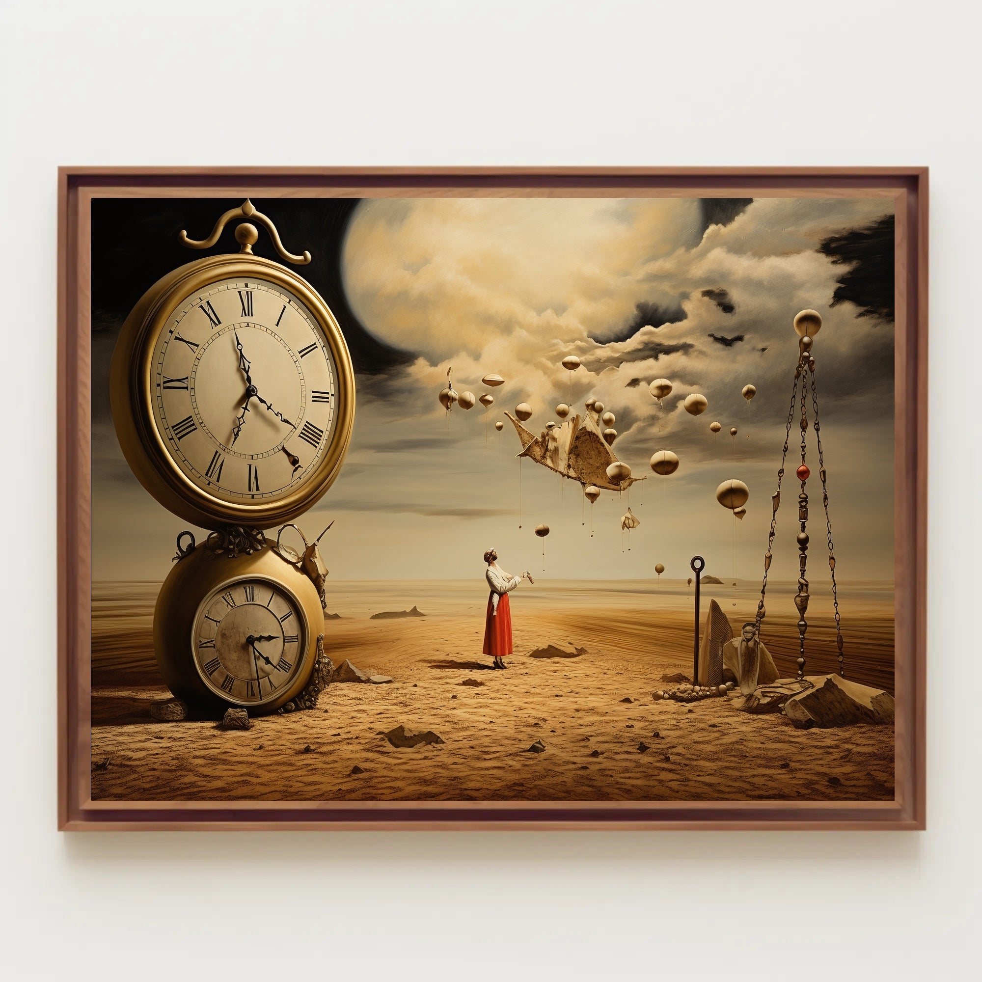 Surreal Dreamscape with Moon and Clocks - Fantasy Poster