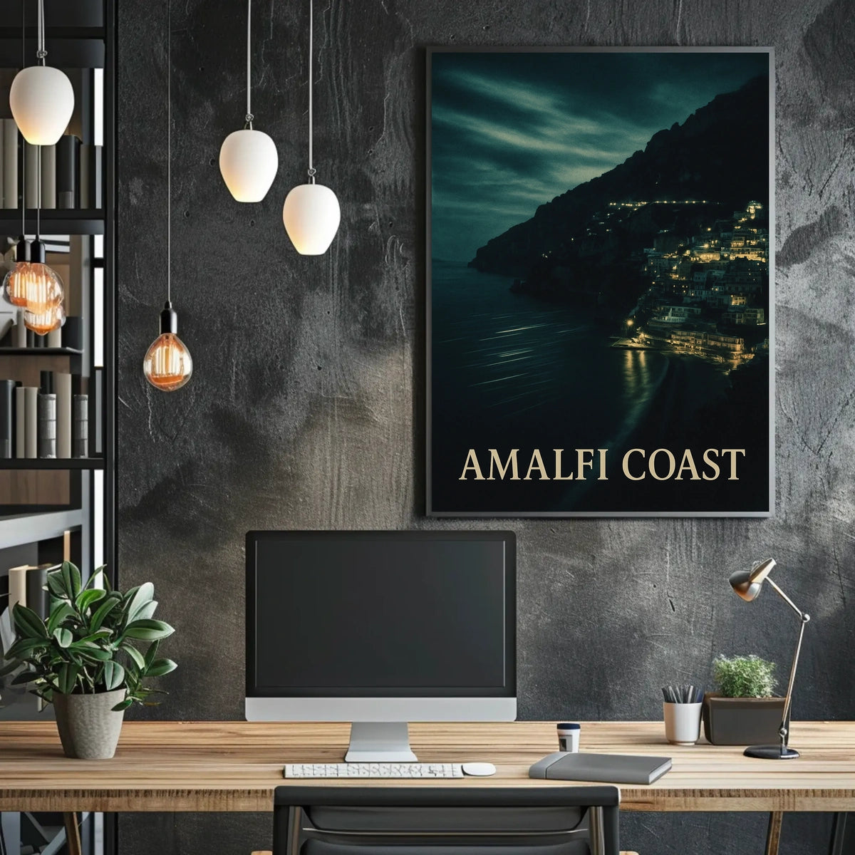 Amalfi Coast At Night Poster Wall Art For Coastal Decor