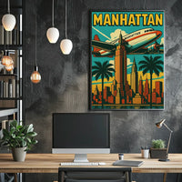 Vibrant Manhattan Skyline Art-Deco Travel Poster
