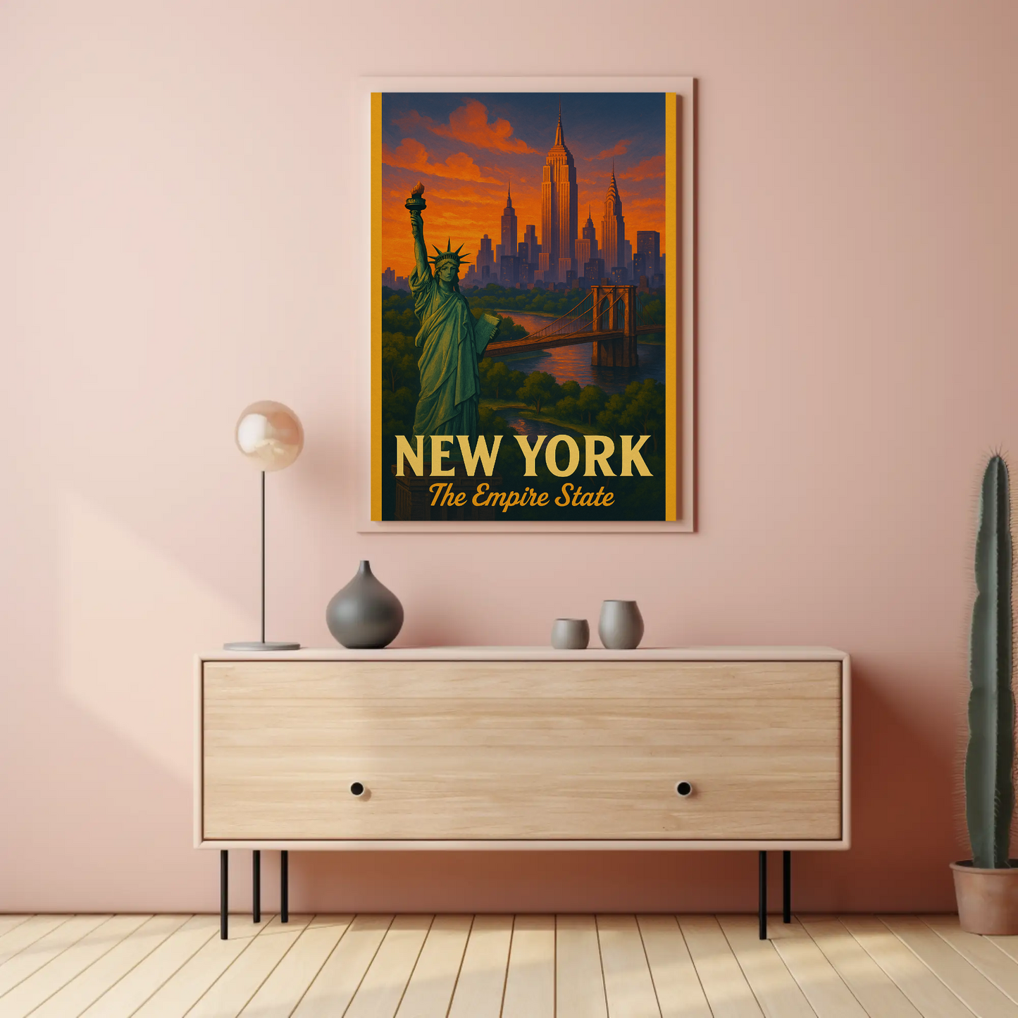 Sunset Skyline Liberty Bridge Empire State Poster