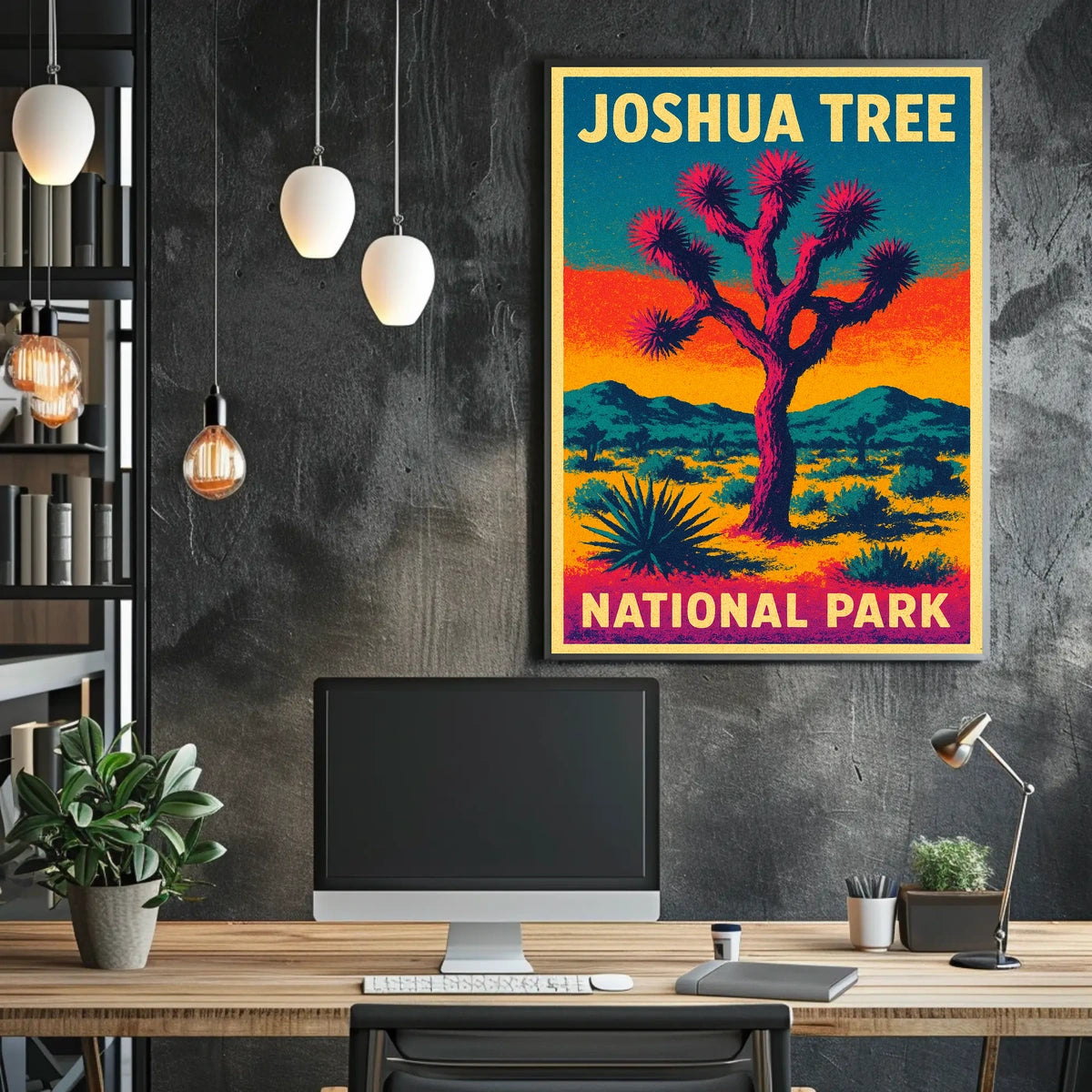 Joshua Tree Desert Sunset Retro Art Adventure Travel Bold Colorful Nightscape Classic Poster