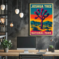 Joshua Tree Desert Sunset Retro Art Adventure Travel Bold Colorful Nightscape Classic Poster