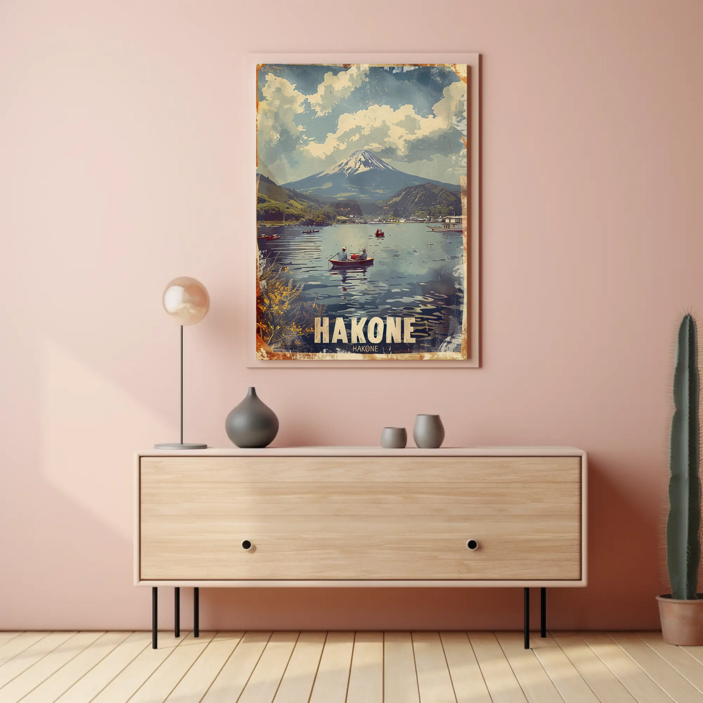 Hakone Japan Lake Mount Fuji Boats View Travel Poster