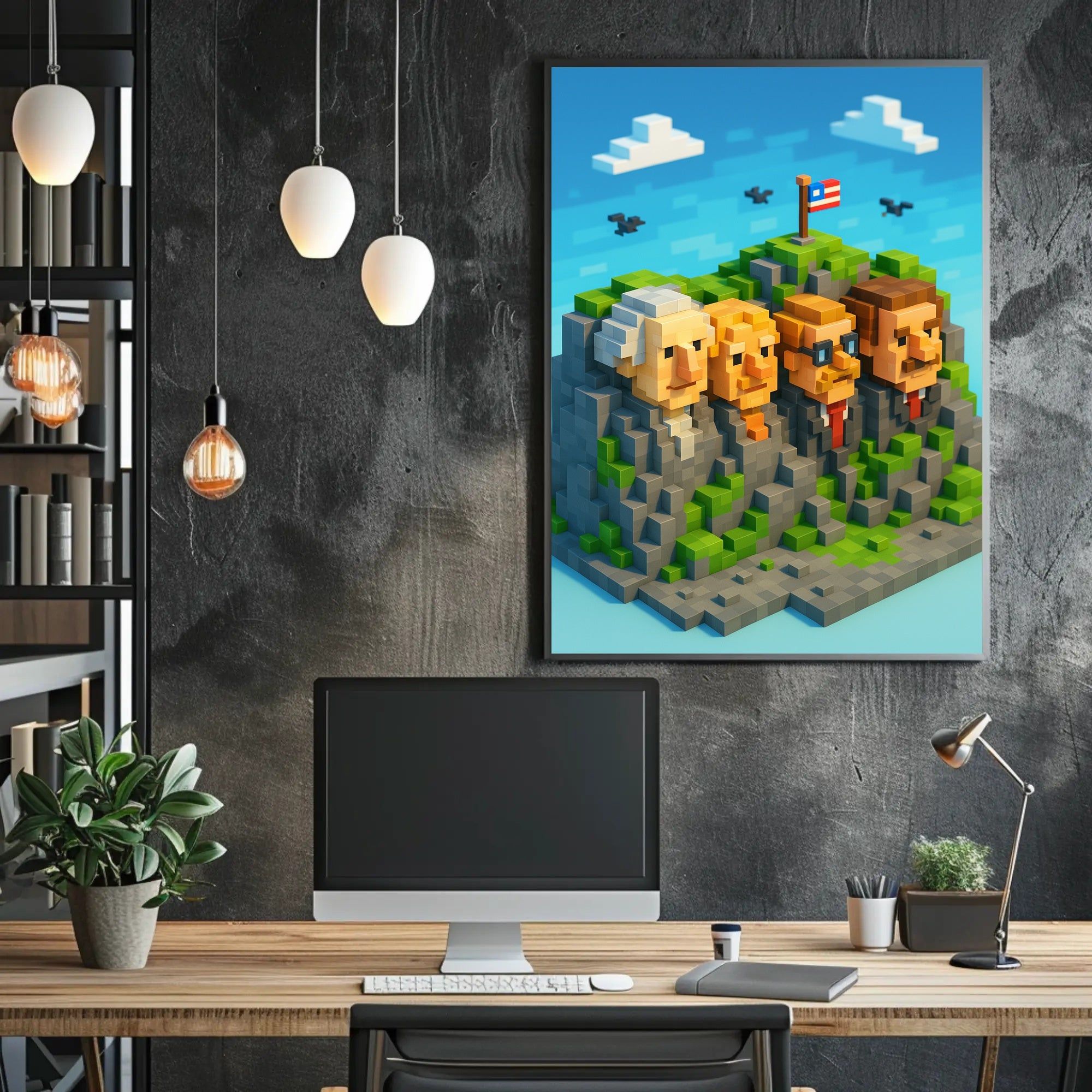 Pixel Presidents on Mount Rushmore Poster PosterGoat