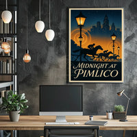 Midnight Horse Racing Action at Art Deco Skyline Sports Poster