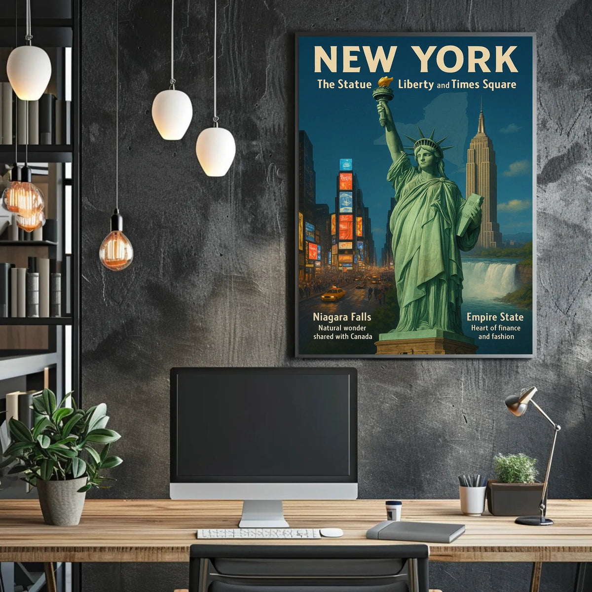 New York City Landmarks Skyline Poster Retro Wall Art