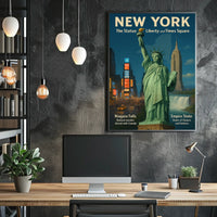 New York City Landmarks Skyline Poster Retro Wall Art
