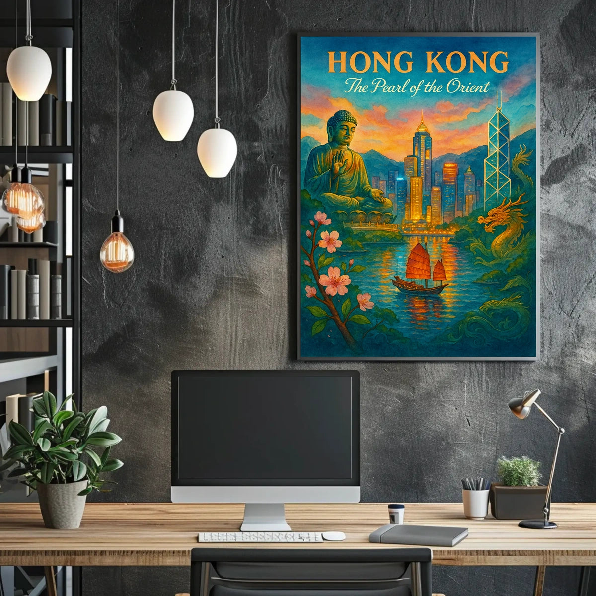 HONG KONG Cultural Fusion Vintage Art Poster