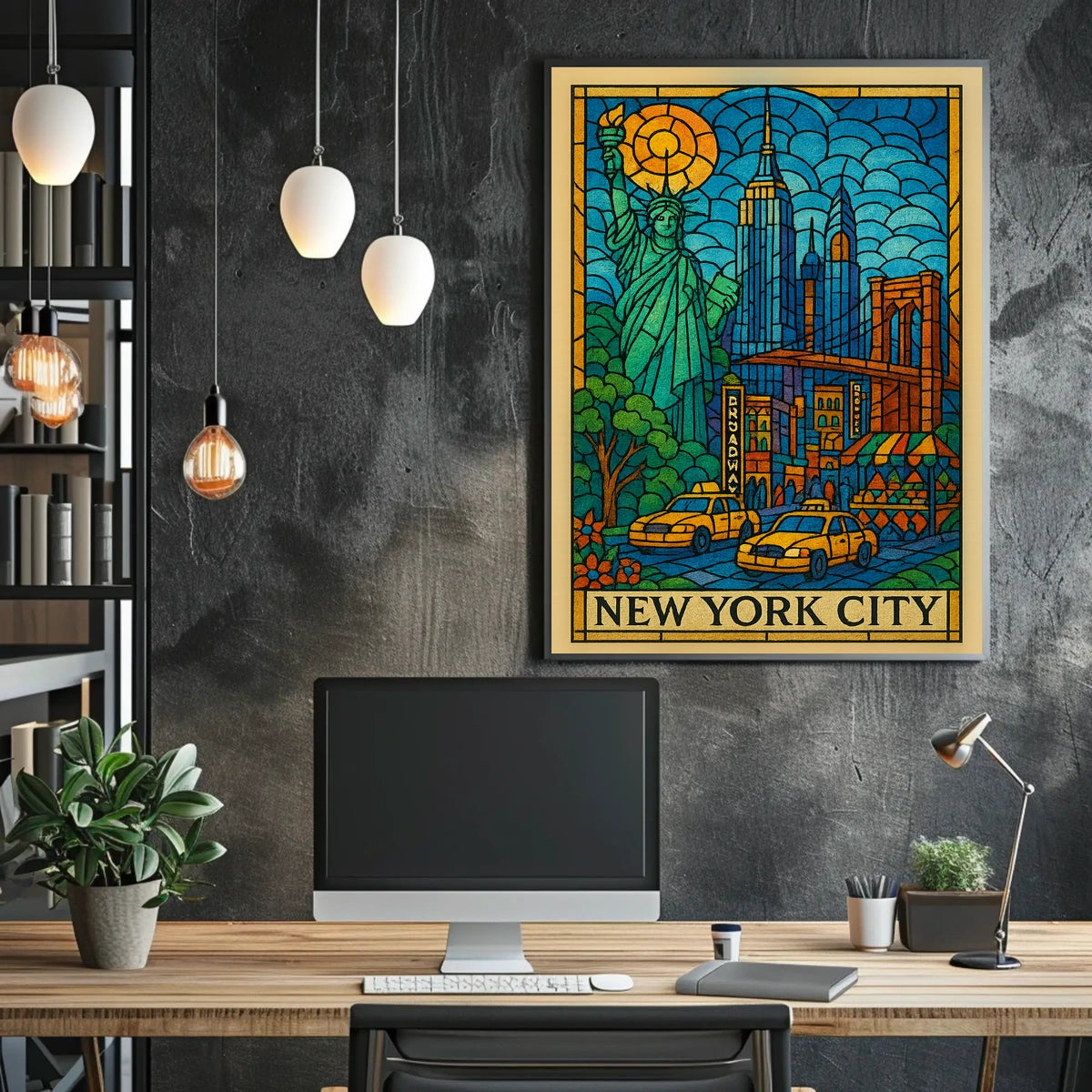 New York City Iconic Landmarks Poster Abstract Wall Art