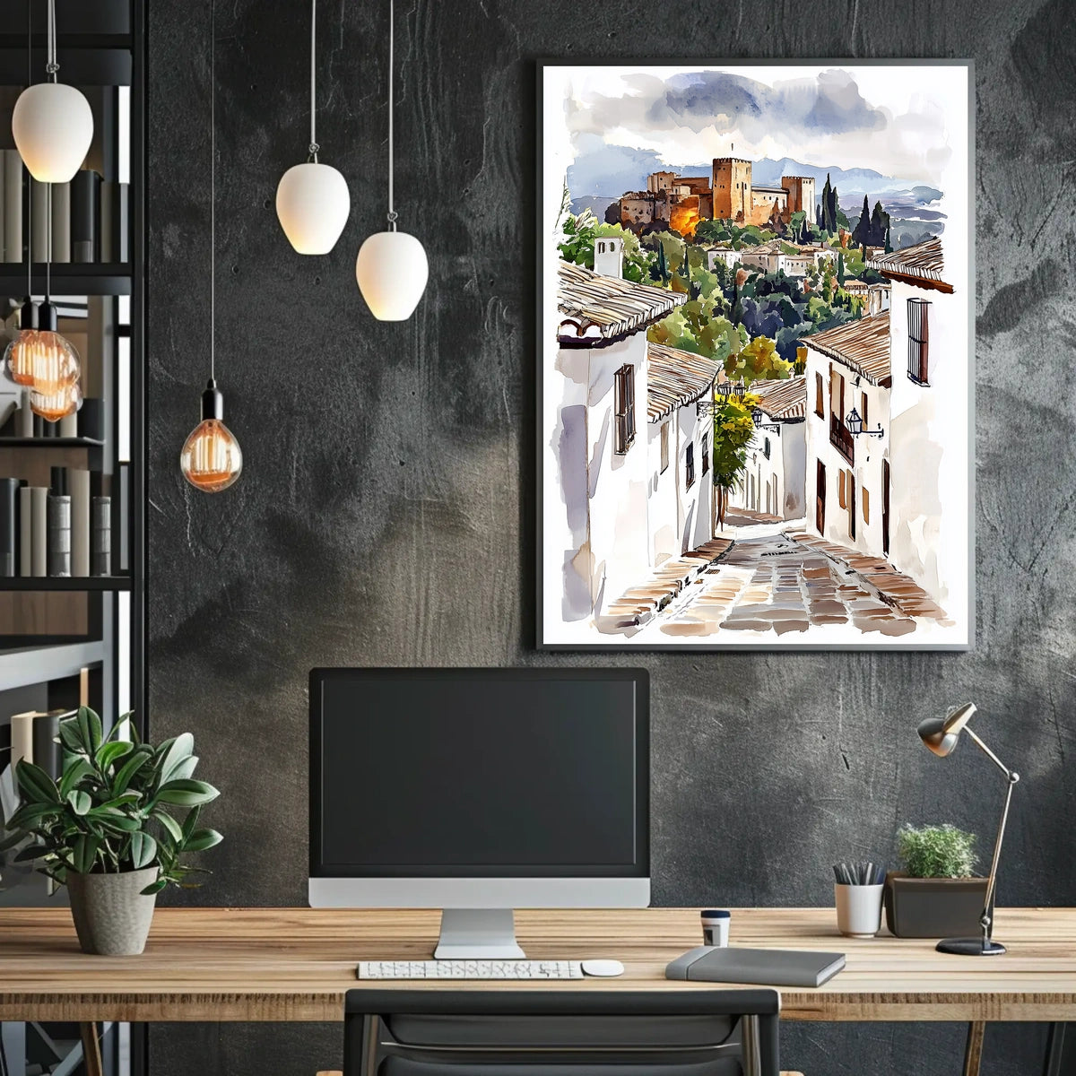 Granada Spain Alhambra View From A Historic Street Poster