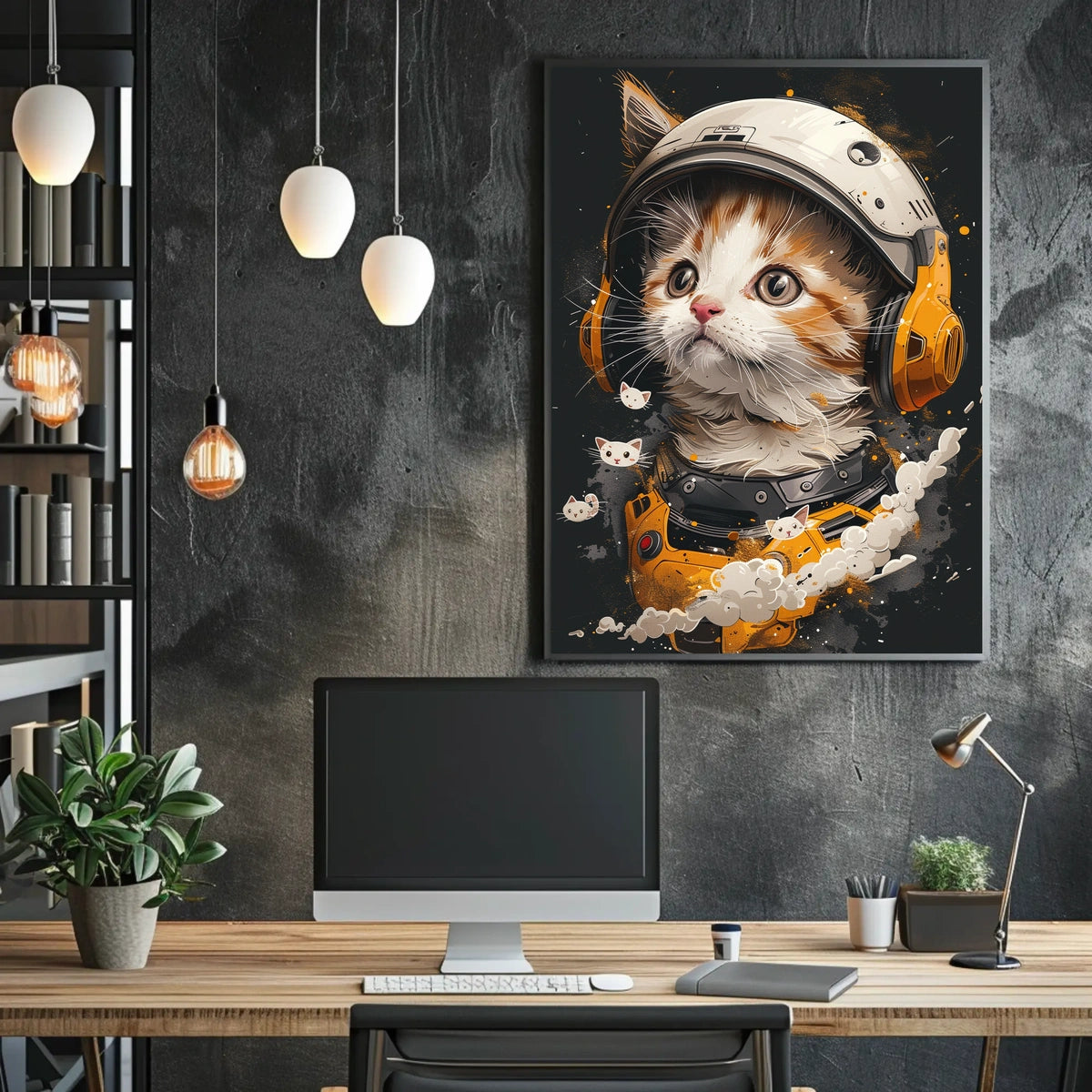 Cosmic Kitten Adventure Surreal Space Odyssey Whimsical Digital Painting Cat Lovers Poster