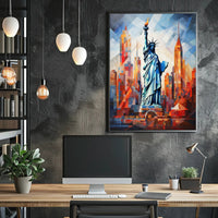 Statue of Liberty Cityscape Poster Abstract Wall Art