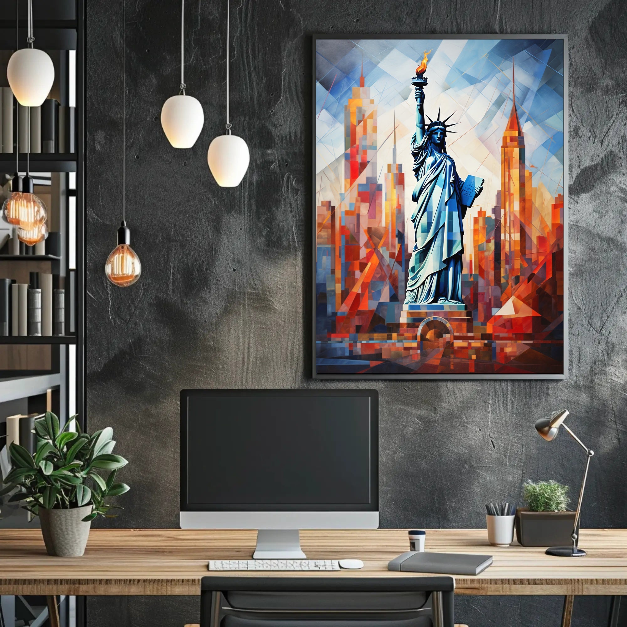 Statue of Liberty Cityscape Poster Abstract Wall Art