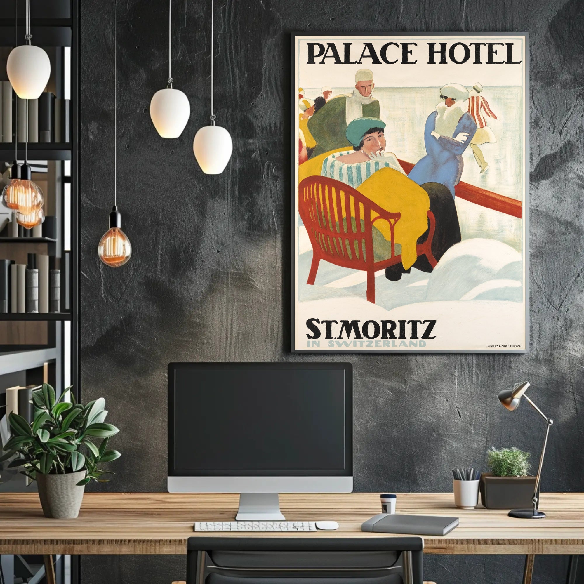 Vintage Luxury Winter Retreat in Swiss Alps Travel Poster PosterGoat