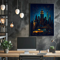 New York City Night Skyline Panorama Poster Modern Wall Art