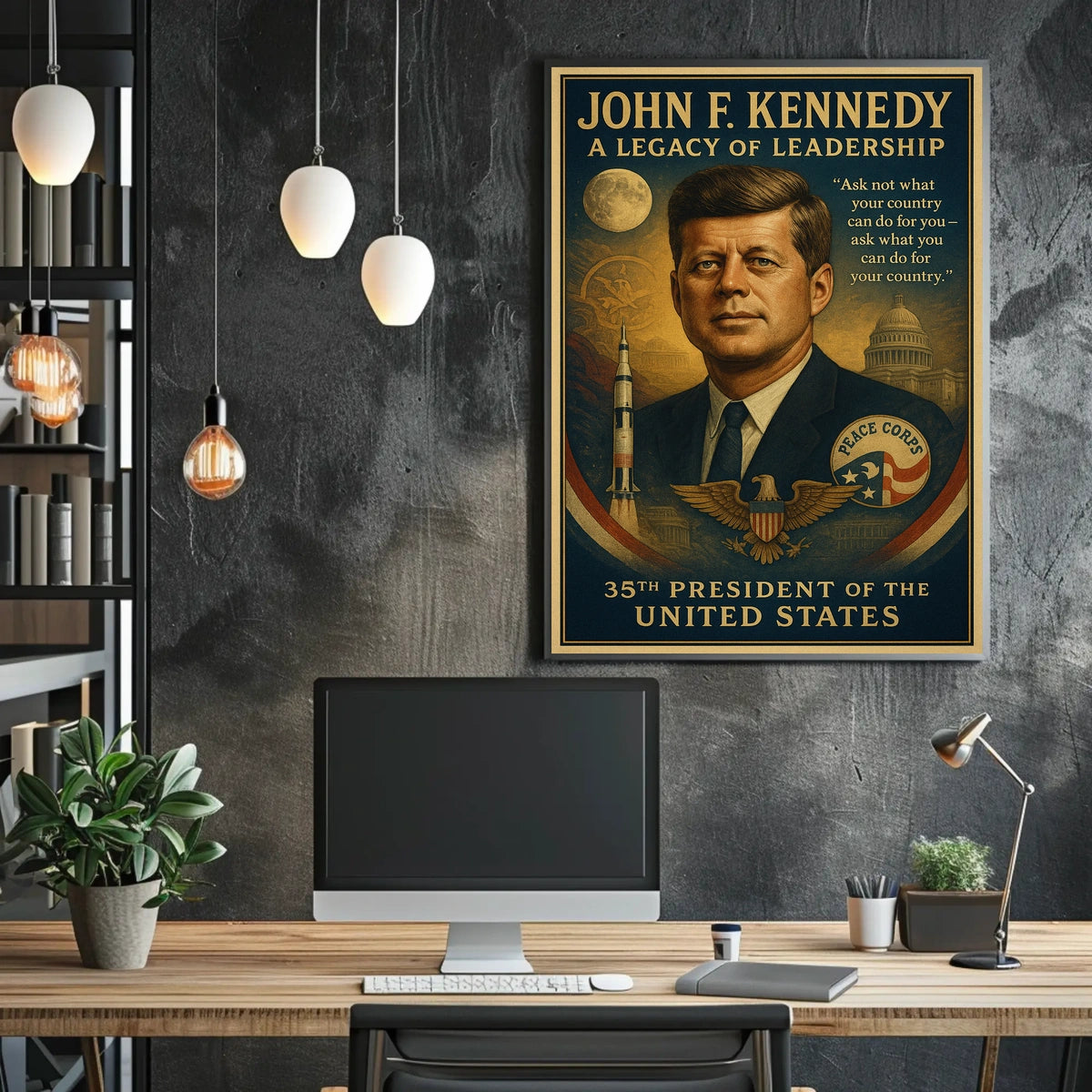 JFK Legacy Patriotic Leadership Vintage Art Poster