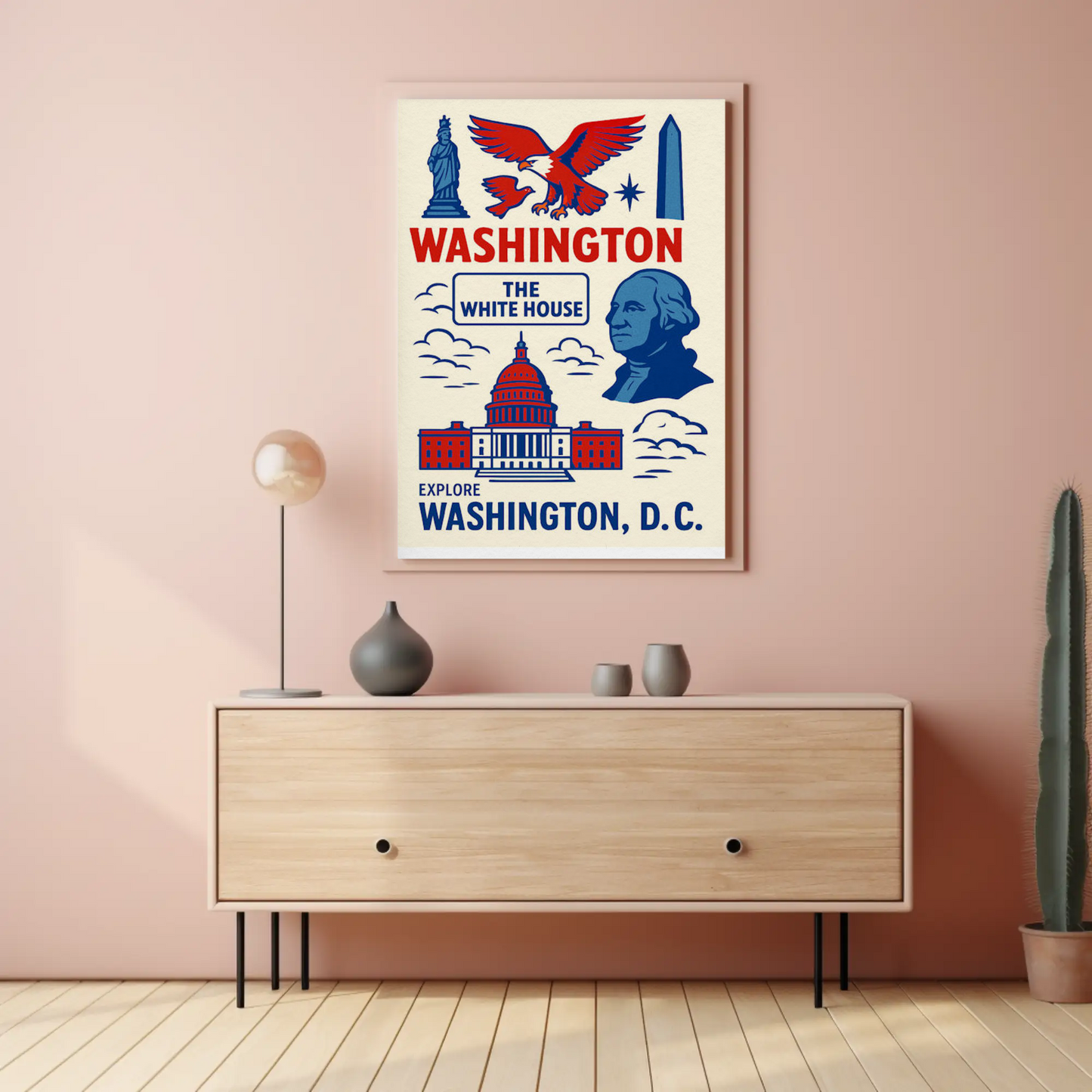 Washington DC Icons White House Capitol Art Travel Poster
