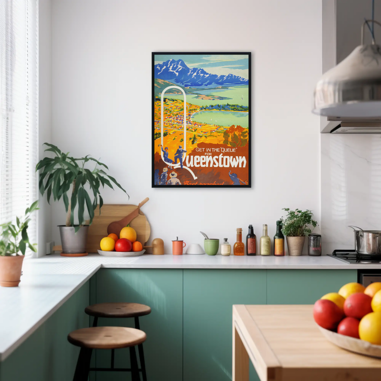 Queenstown Best Reached by Rail Vintage Poster