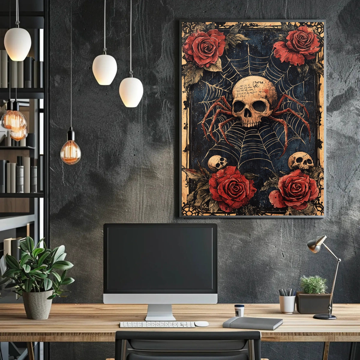 Skull with Spider Legs Gothic Abstract, Artistic Poster
