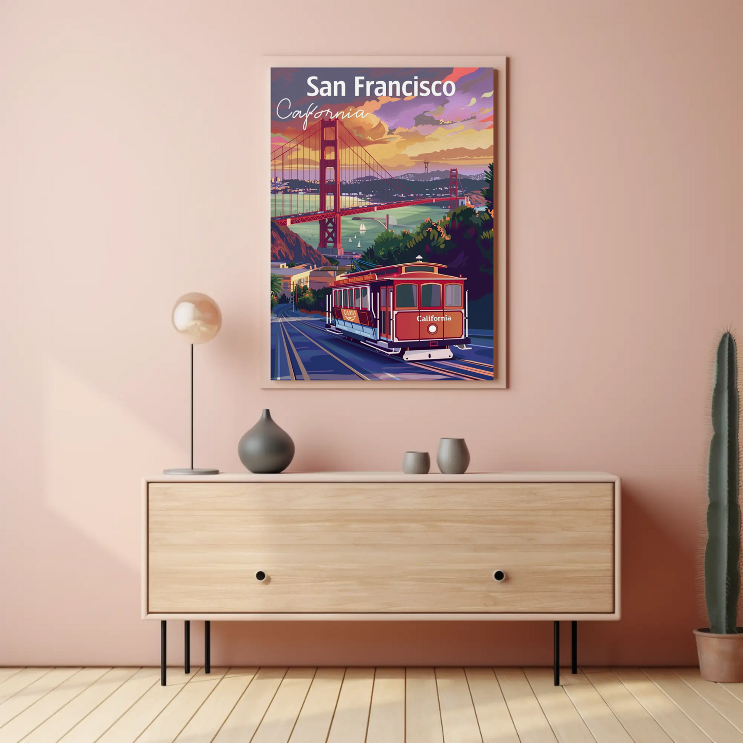 San Francisco Trolley Golden Gate Iconic View Travel Poster