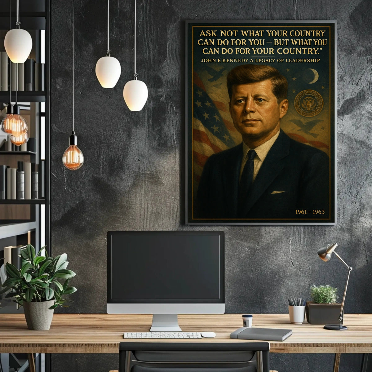 JFK Patriotic Leadership Vintage Poster with Quote