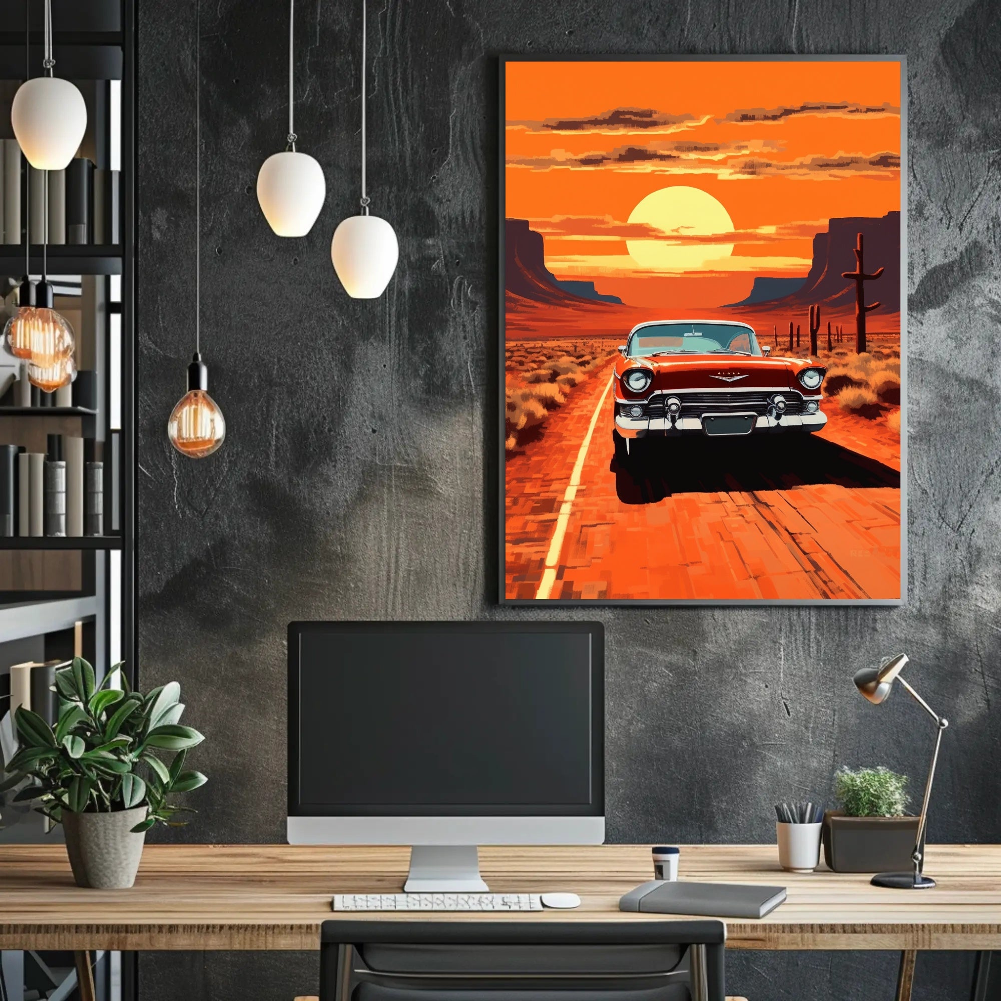 Vintage Road Trip at Sunset Poster