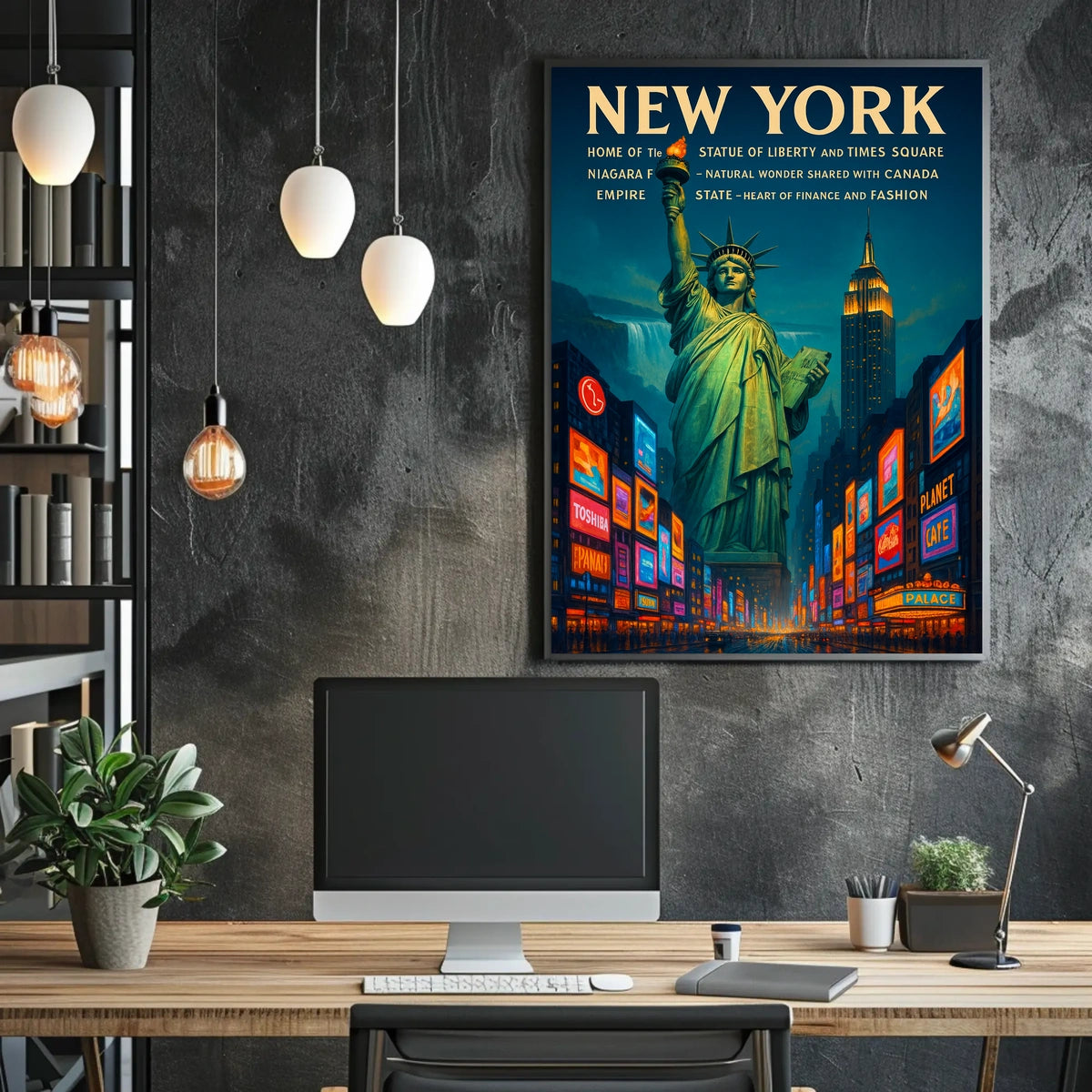 New York City Landmarks Skyline Poster Retro Wall Art