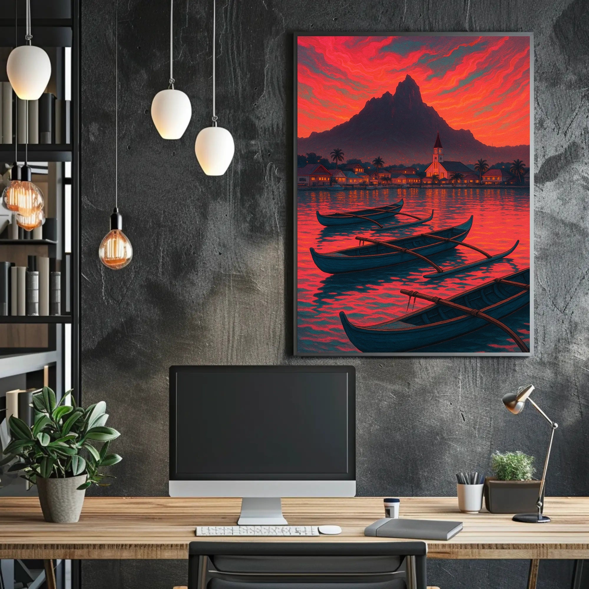 Twilight Tranquility: Coastal Village Travel Poster PosterGoat