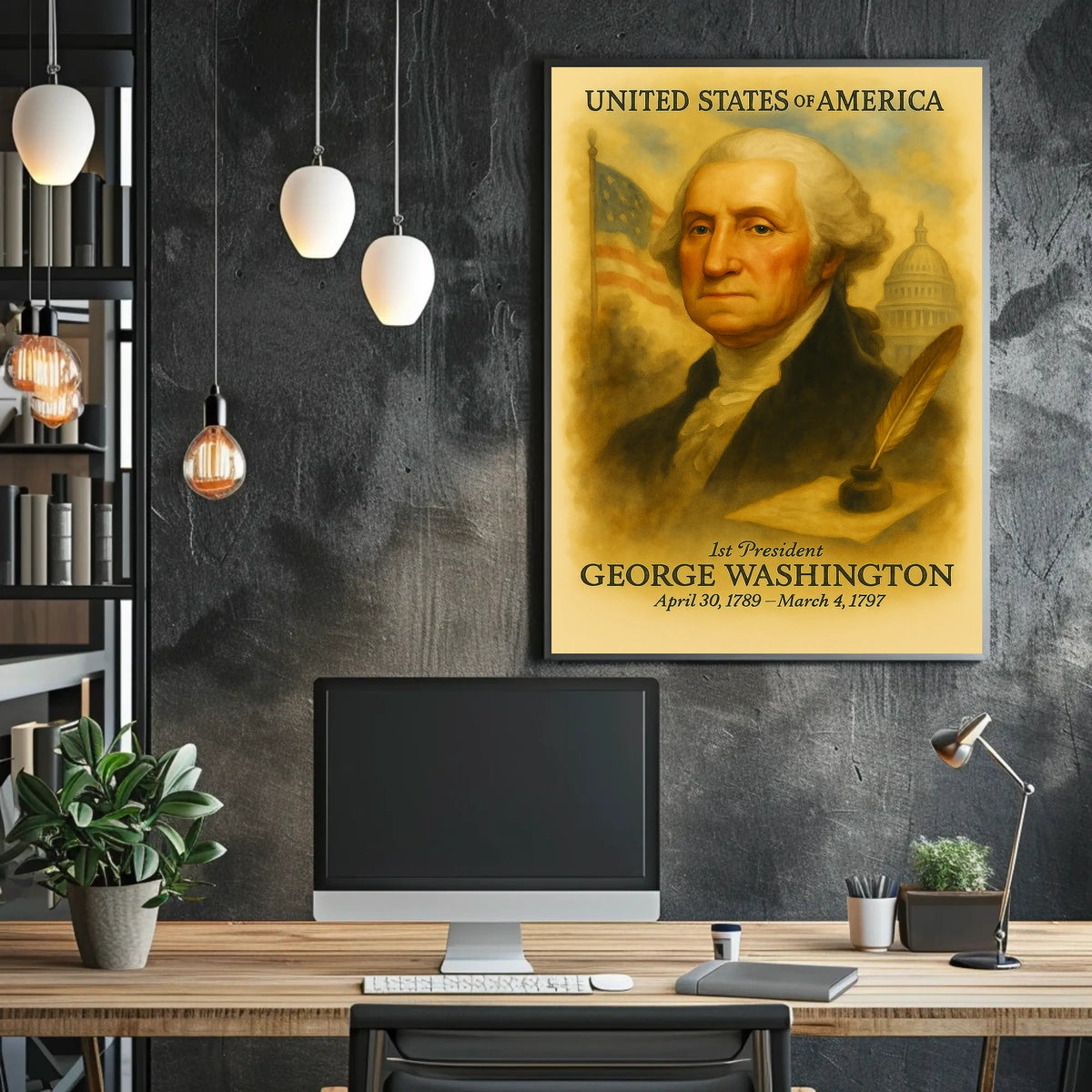 George Washington 1st President of the United States Vintage Watercolor Poster
